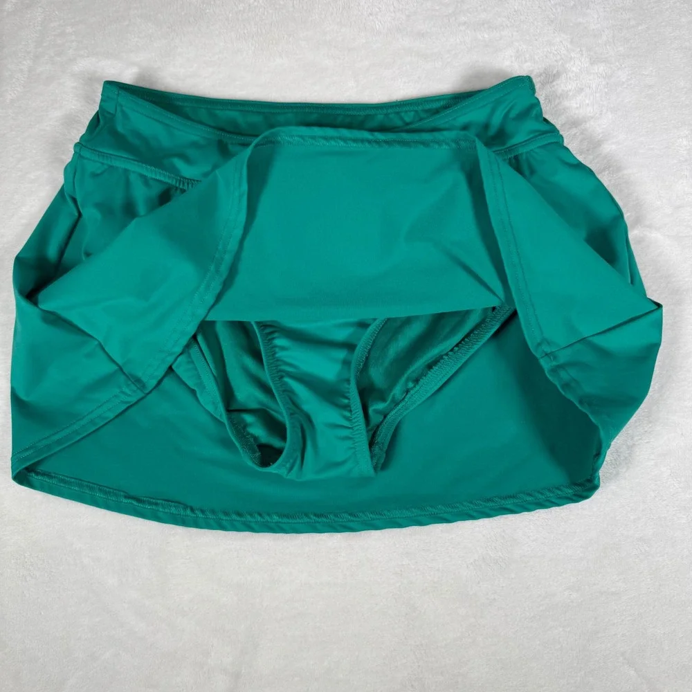 Lands' End Womens 2 Teal‎ Green Swim Skirt Attached Brief Liner 524069
